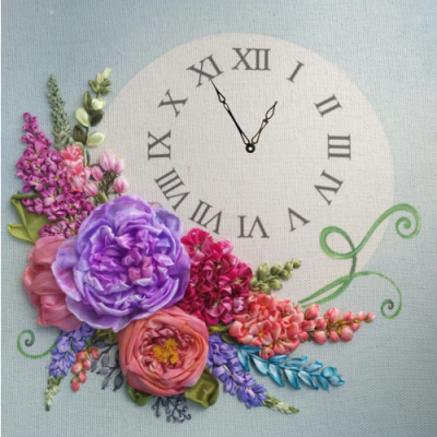 Садовые цветы и кустарники (часы с вышивкой) /вышивка лентами